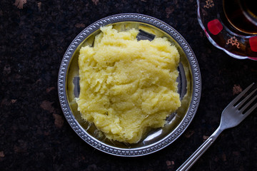 Turkish Cheese halva / Peynir Helvasi with Tea.