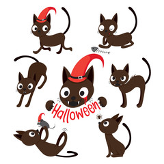 Set Of Cat Cartoon With Different Actions, Halloween, Trick or Treat, Animal, Mystery, Holiday, October, Actions, Season