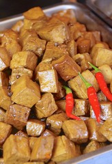 Cube stewed dried tofu closeup in Taiwan