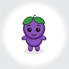 Grapes character, plum character. Grapes or plums mascot logo. Vector illustration