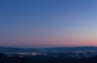 Fototapeta premium Mountains morning valley towns