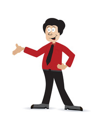 cartoon businessman with hand expression for showing something