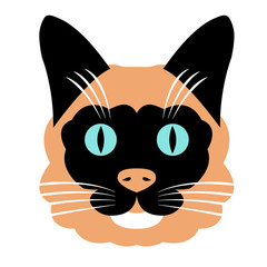 Cat head face color vector illustration style Flat