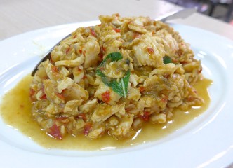 Thai fry chicken with chili closeup