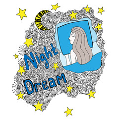 Colorful Night dream lettering with sleeping girl