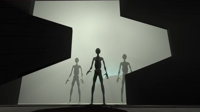 Aliens Reveal behind Spaceship Door Cinematic 3D Animation