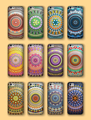 Fototapeta premium Phone cover collection, boho style pattern. Vector background. Vintage decorative elements. Hand drawn . Islam, arabic, indian, ottoman motifs.