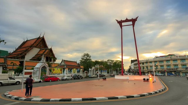Time lapse of the The Giant Swing which is a religious structure which located in front of Suthat temple. It was used in the Brahmin ceremony and is one of Bangkok&rsquo;s landmarks.