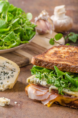 French toast blue cheese salad and ham