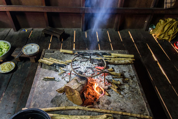 indoor tripod with fire and smoke For home cooking.
