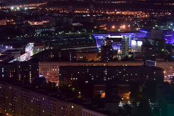Fototapeta na wymiar Moscow city night aerial