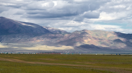 Landscape steppe mountains town