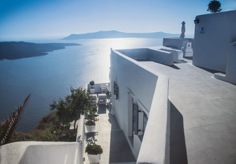 white houses with beautiful street view in Greece, Santorini, Sunny day