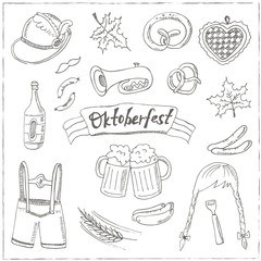 October fest doodle set. Vintage illustration