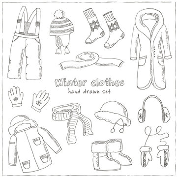 Winter clothes set. Vintage illustration for identity, design