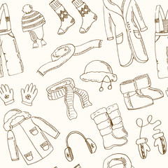 Winter clothes seamless pattern. Vintage illustration for identity, design
