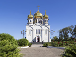 Fototapeta na wymiar Orthodoxy Church Temple with golden domes