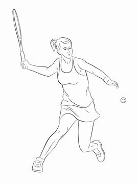 silhouette tennis player , vector drawing