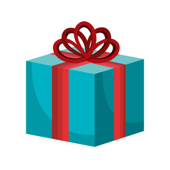 blue gift present box with red ribbon decoration. vector illustration