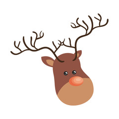 christmas brown reindeer with red nose cartoon. vector illustration