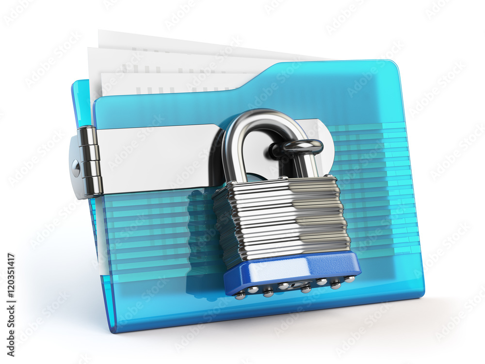 Poster Folder and lock. Data and privacy security concept. Information