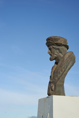 Statue of Ferdinand Magellan over looking the Strait of Magellan in Punta Arenas, Chile. Magellan...