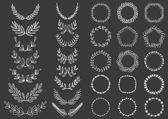 Floral and ornate wreaths and frames. Hand drawn vector templates.