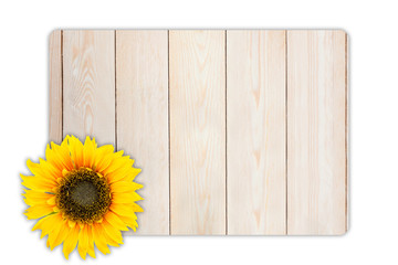Sunflower on wood texture for background.