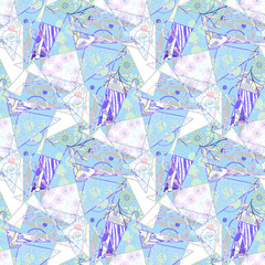 Patchwork abstract seamless floral, pattern texture white background with decorative elements.