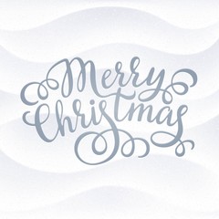 Merry Christmas hand lettering inscription on detailed snowing background