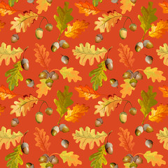 Colorful Autumn Leaves Background - Seamless Pattern - in Watercolor