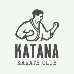 Vintage karate or martial arts logo, emblem, badge, label 