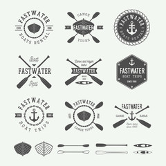 Set of vintage rafting logo, labels and badges. Graphic Art. 