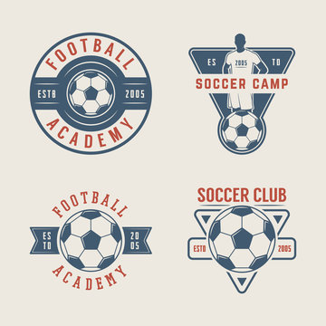 Set of vintage soccer or football logo, emblem, badge. 
