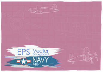 F4U-1, rysunek wektorowy samolotu na papierze, insygnia, Navy - obrazy, fototapety, plakaty