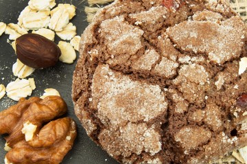 Mixed Cookies on wooden table. Homemade biscuits for breakfast. Food preparation.

