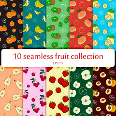 Seamless fruit patterns. Vector collection.