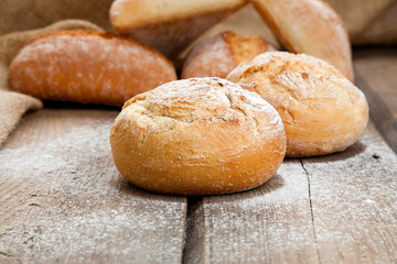 fresh bun on a wooden background