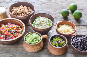 Ingredients for chicken burrito bowl