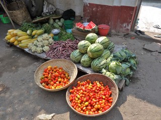 Stall vegetable market in  Thayet, Myanmar