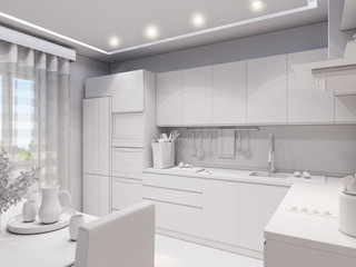 3d rendering design interior of modern kitchen