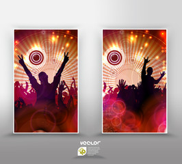 Crowd in front of a stage. Music event background for banner or poster. Vector