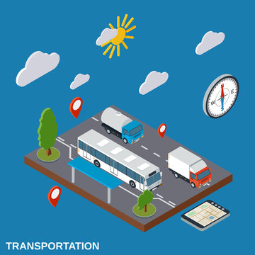 Transportation, delivery, logistics flat isometric vector illustration