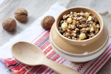 Kutia - sweet grain pudding, the traditional first dish of Christmas Eve supper served in Eastern European countries