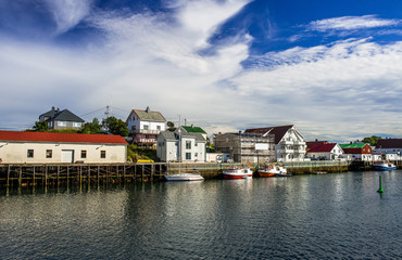 Henningsvaer, "The North Venice" in Norway. Old fishermen's houses in the Lofoten Islands