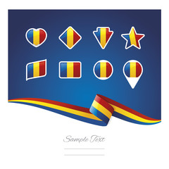 Abstract background Romania flag ribbon icon set vector