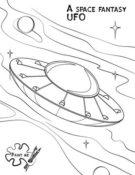 Children's coloring book that says Paint me. UFO