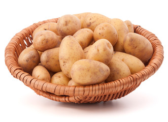 Potato tuber  in wicker basket isolated on white background