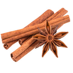 cinnamon stick and star anise spice isolated on white background