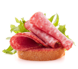 sandwich with salami sausage on white background  cutout